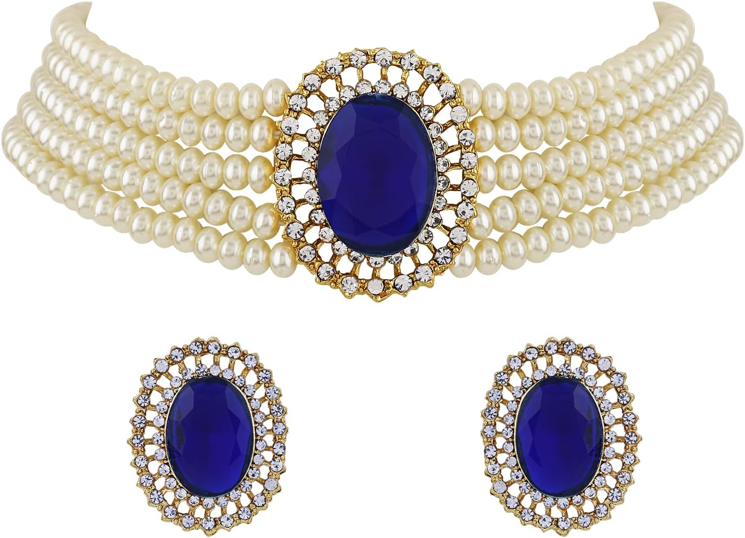 18k Gold Plated Latest Stylish Fancy Choker Traditional Pearl Necklace Jewellery Set for Women