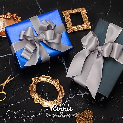 Miniatura 391 de Ribbli - Cinta de satén roja de doble cara, 1 pulgada x 25 yardas, uso para ramo de lazos, envoltura de regalo de Navidad, arreglo floral Rojo