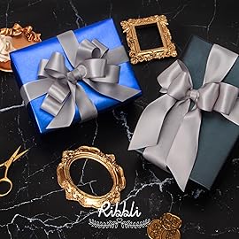 Ribbli Silver Double Faced Satin Ribbon,1 x Continuous 25 Yards,Use for Bows Bouquet,Gift Wrapping,Baby Shower,Floral Arrangement