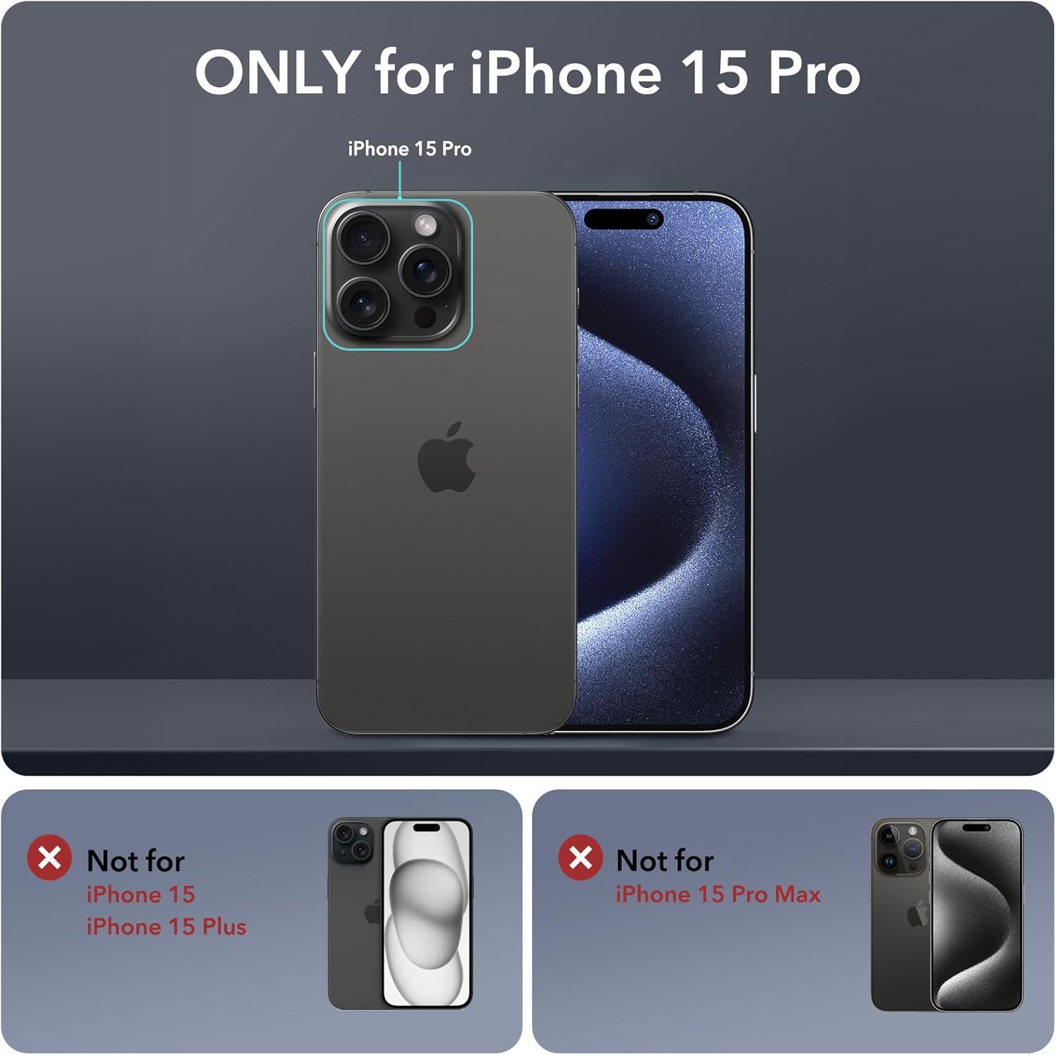 ESR for iPhone 15 Pro Max Case with Stand, Compatible with MagSafe, Full-Body Military-Grade Drop Proof Case with Built-in 9H+ Tempered Glass Screen Protector, Armor Series, Clear Dark Blue