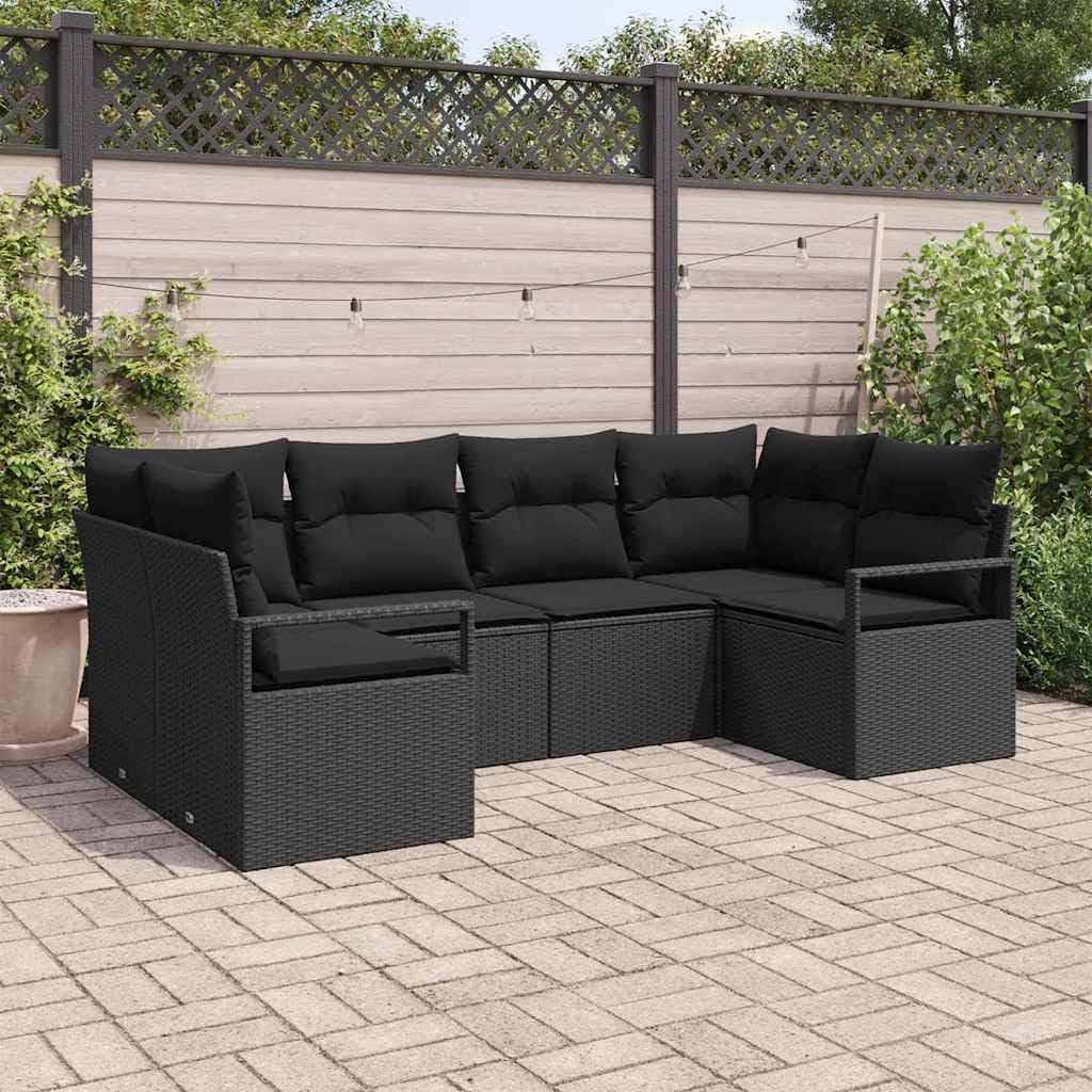 Ensemble de canapés de Jardin Noir polyrotin 6 pièces Salon modulaire avec Coussins Housse zippée Table réglable pour terrasse Balcon Angle détente