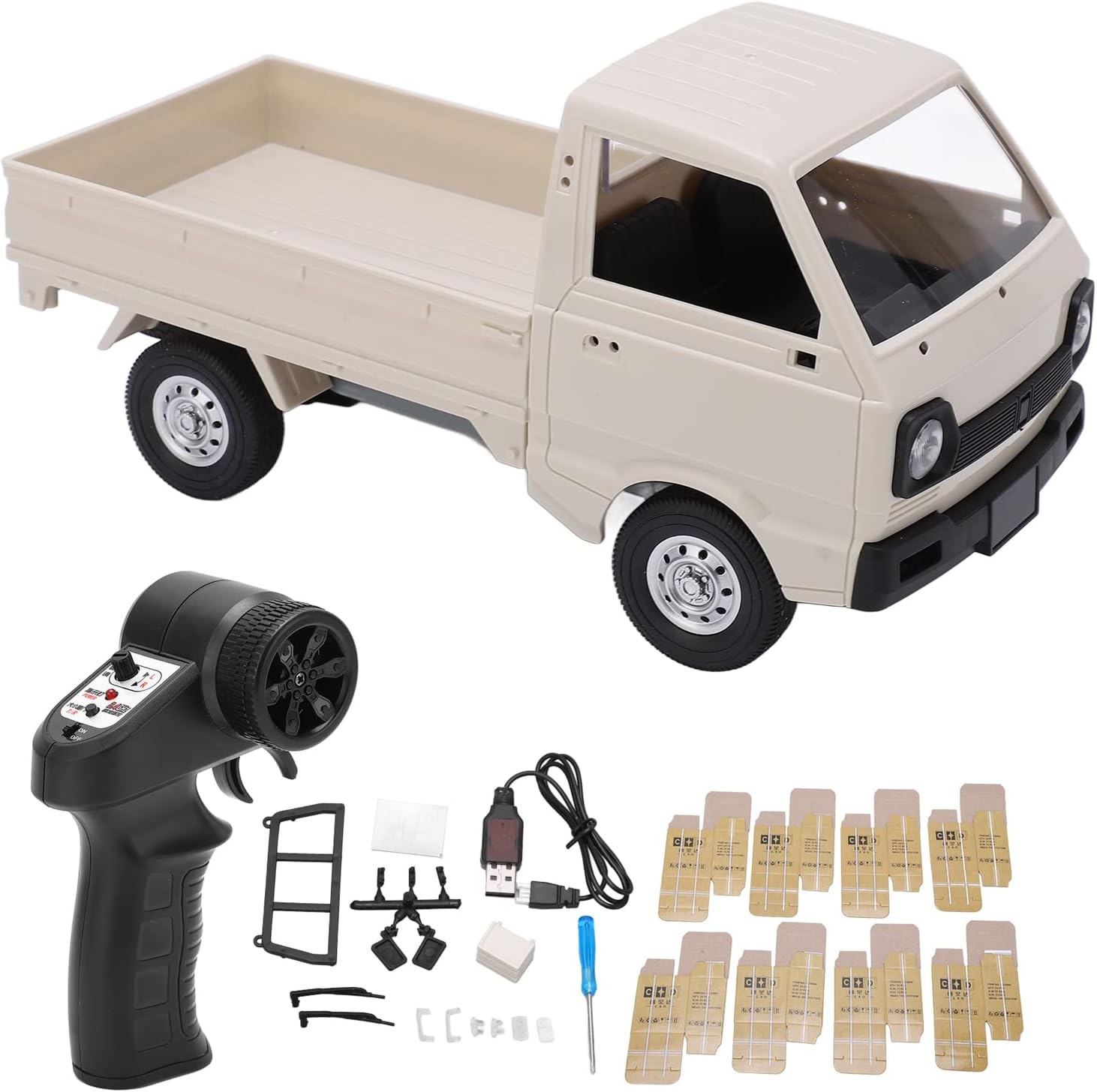 Mini Camión de Reparto RC, Escala 1:16, 2,4 GHz, Camión de Transporte RC con 8 Cajas de Cartón, Pequeño Camión de Control Remoto, Juguete de Vehículo con Luces LED, para Niños, Regalo para Niños