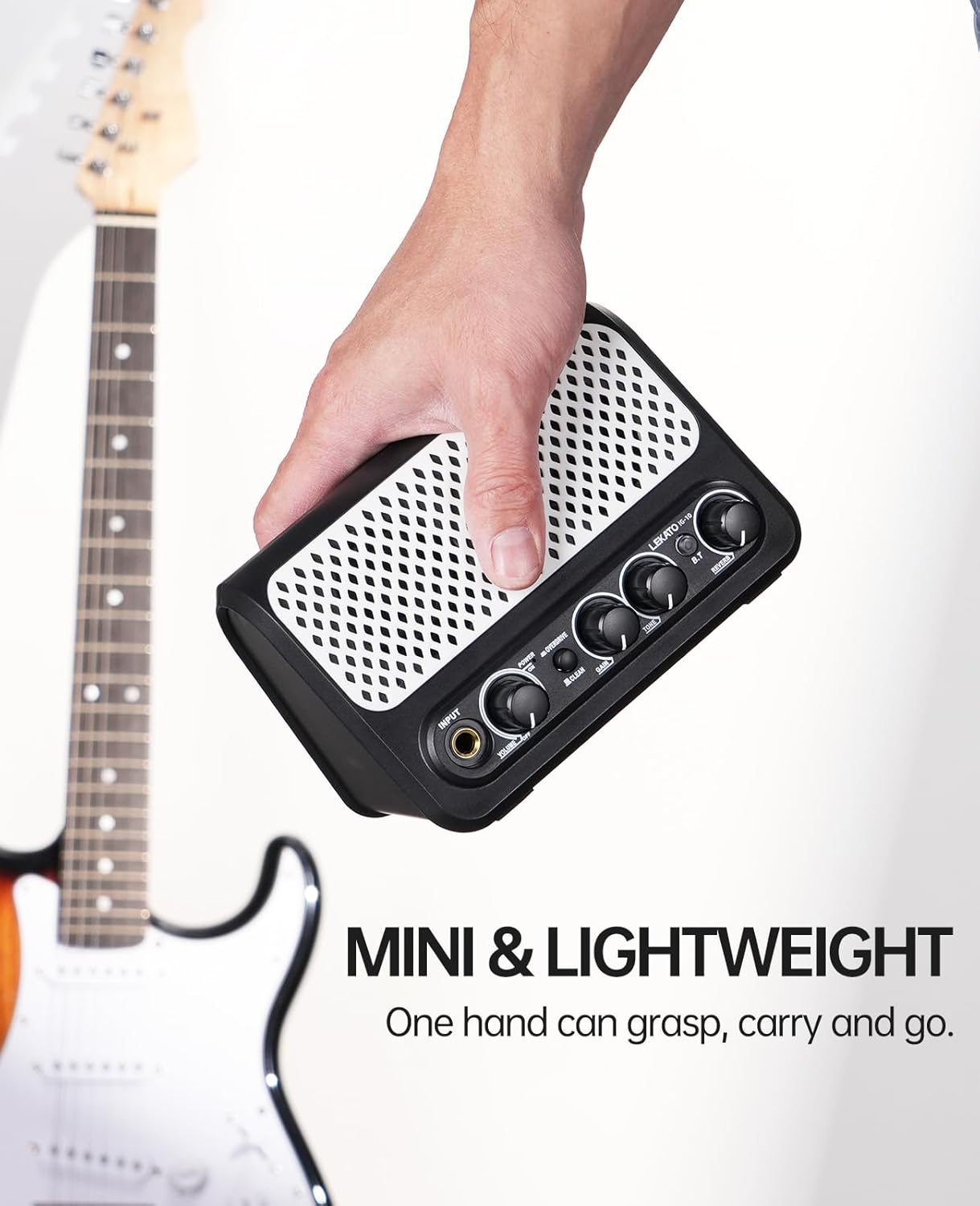 Mini Guitar Amp,LEKATO 10W Portable Electric Guitar Amplifier with Clean & Overdrive Channel,Reverb,Bluetooth Small Guitar Amp for Practice (Black-White)