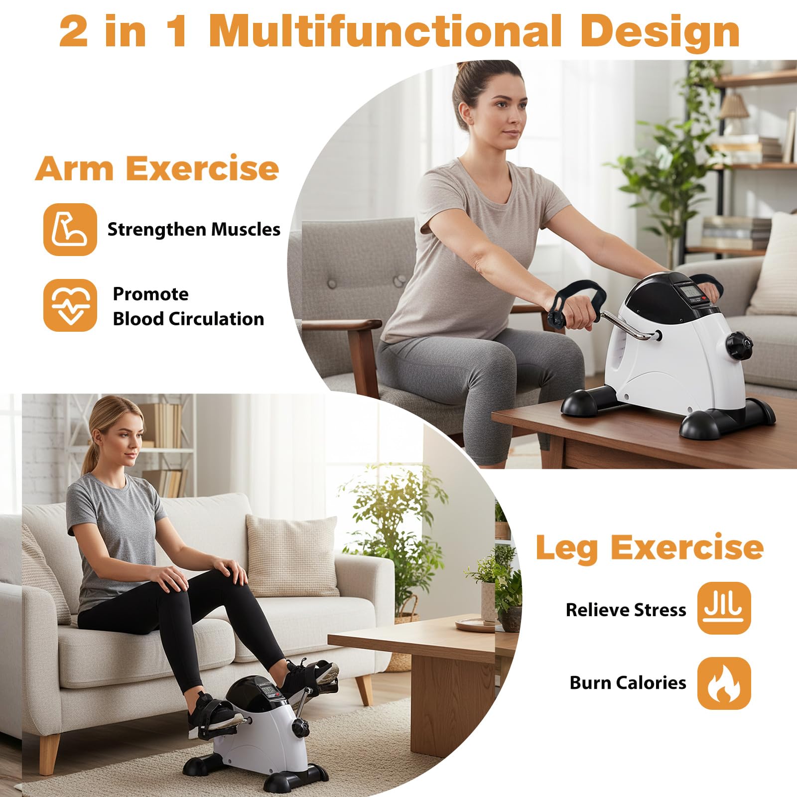 KOMFOTTEU Pedaltrainer für Arm- & Beintraining, Unter-Schreibtisch Fahrrad, Beintrainer Armtrainer mit verstellbarem Widerstand & LCD-Display, Fitnesstrainer Fitnessgerät Rad