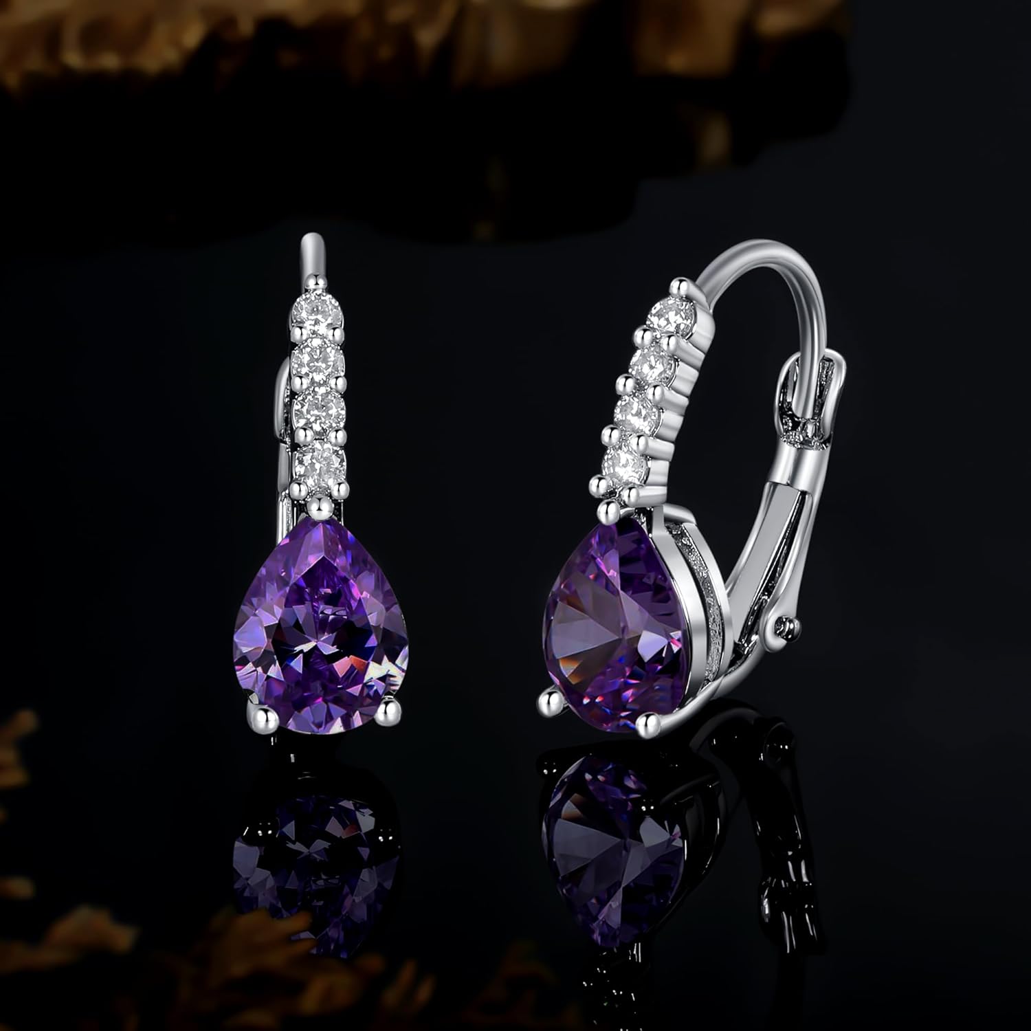 Teardrop Earrings for Women|7 * 9mm Pear-shaped Gemstone Halo CZ Dangle Earrings|18K White Gold Plated Drop Earrings Hypoallergenic Jewelry Gift - Image 2