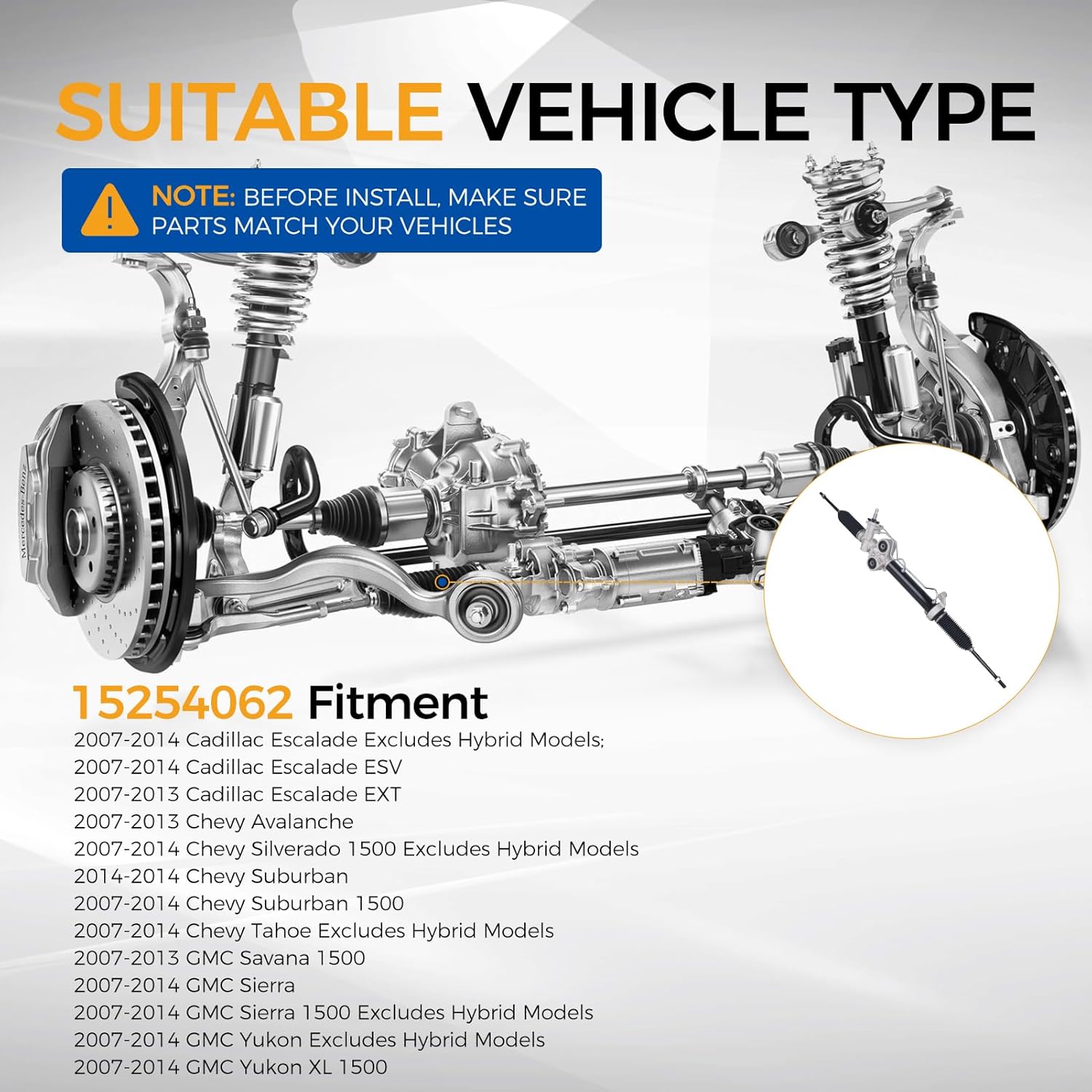 PAROD Rack and Pinion Assembly Fit for 2007-2014 Cadillac Escalade, ESV, EXT, Chevy Avalanche Silverado 1500, Suburban 1500, Tahoe, GMC Savana 1500, Sierra 1500,Yukon XL 1500 Replace#15254062