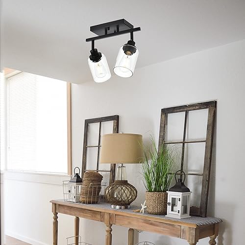 Miniatura 8 de MELUCEE Lámpara de techo semiempotrada de 2 luces, luces de baño negras, kit de iluminación giratoria para pasillo, porche, vestíbulo, baño,