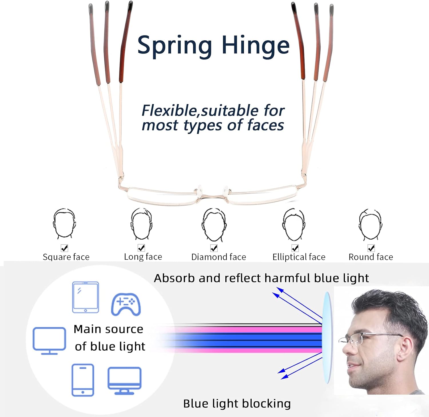 4 Pack Blue Light Blocking Reading Glasses for Men,Stylish Metal Frame Computer Readers with Sping Hinges Anti Glare/Eye Strain +1.25 Strength - Image 4