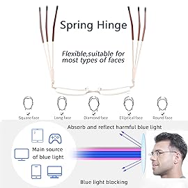 DILLY VISION 4 Pack Blue Light Blocking Reading Glasses for Men,Stylish Metal Frame Computer Readers with Sping Hinges Anti Glare/Eye Strain(+3.0 Strength)