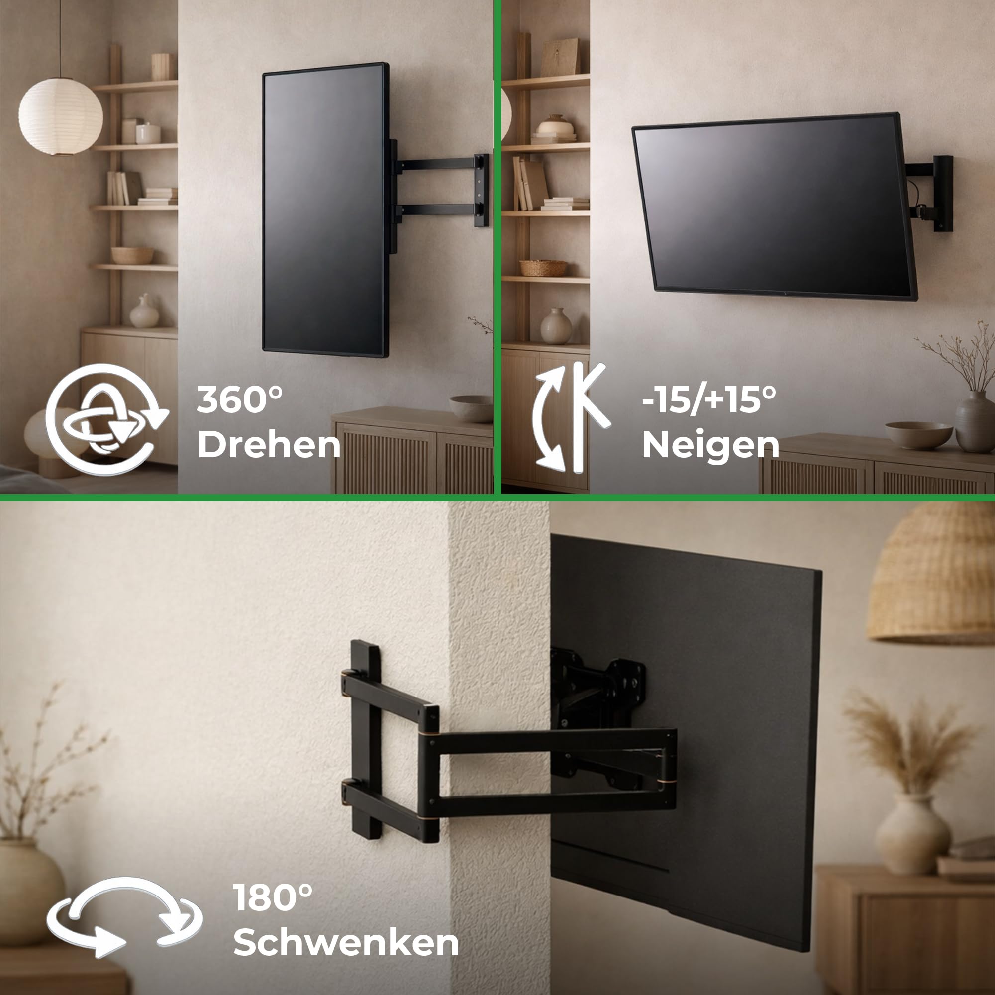 Axis XL 108,5 cm TV Wandhalterung mit extra langem Gelenkarm 50 Zoll Biz 75 Zoll – dreh-, Schwenk-, neig- & rotierbar bis 108,5 cm Auszug, 25 kg Traglast, VESA 200x200 mm, Wandhalterung TV