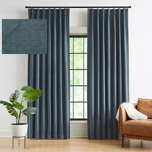 Kayne Studio Back Tab Velvet Pinch Pleated Curtains 84 Inch Long,Room Darkening Thermal Insulated Noise Reducing Window Treatments Drapes for Living Room, Storm Blue,22 Hooks,2 Panels,38" x 84"