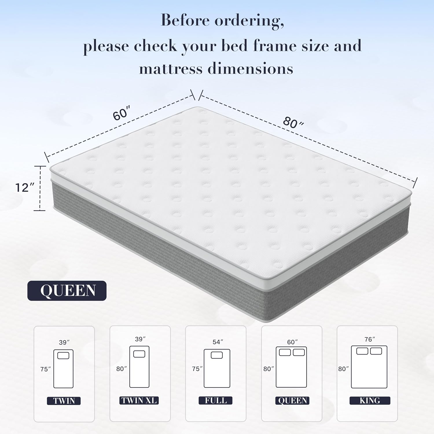 Queen Mattress - 12 Inch Memory Foam Mattress in a Box for Pressure Relief & Motion Isolation with Individual Pocket Spring, Medium Firm, CertiPUR-US Certified, Fiberglass Free
