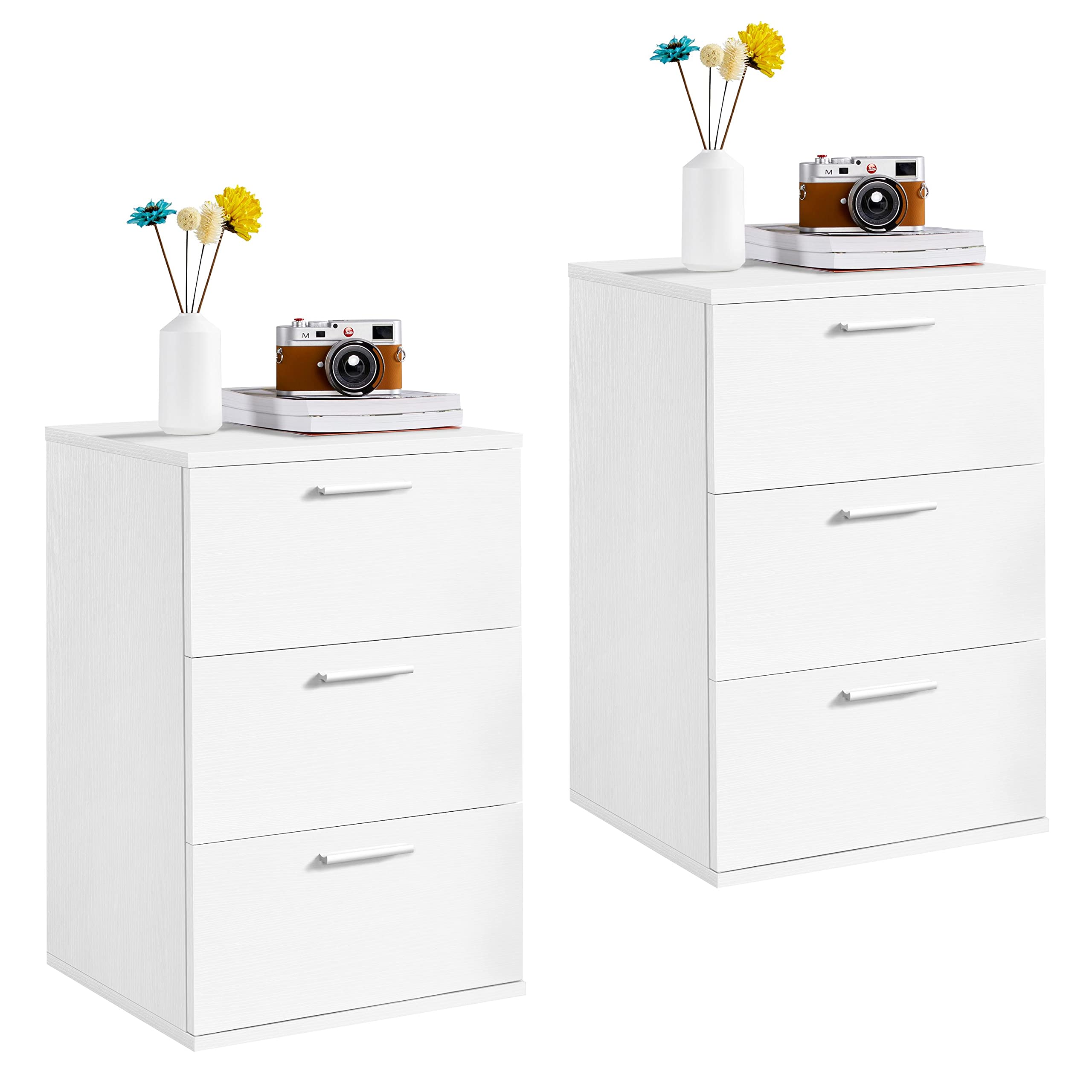 Yaheetech 2pcs Mesitas de Noche con 3 Cajones MDF 40x35x60 cm Mesillas de Noche Mesa Auxiliares de Madera Moderno para Dormitorio Sala de Estar Blanca