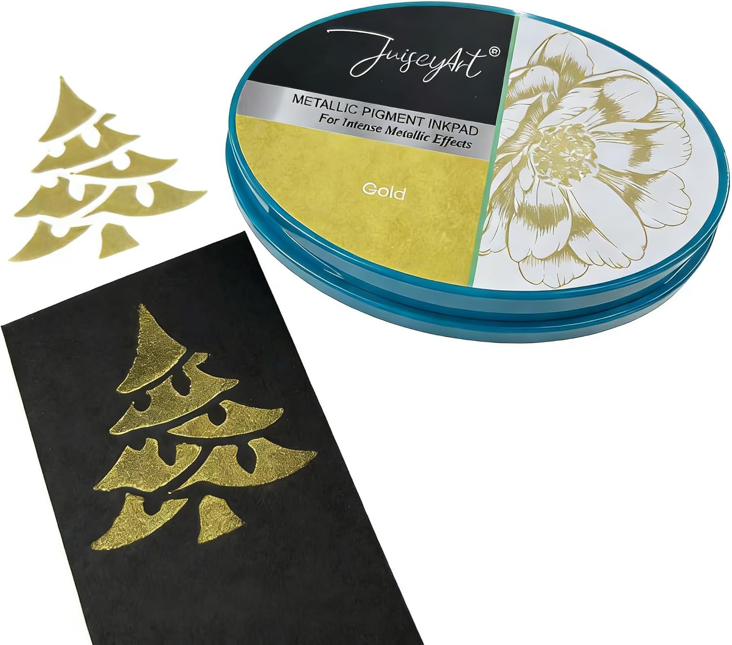 Metallic Pigment Ink Pad Set, Gold, Silver, Copper, Rose Gold, for Card Making, Scrapbooking, Paper Crafts, Ages 14+ (Gold Shimmer Ink Pad 4 Colors B)