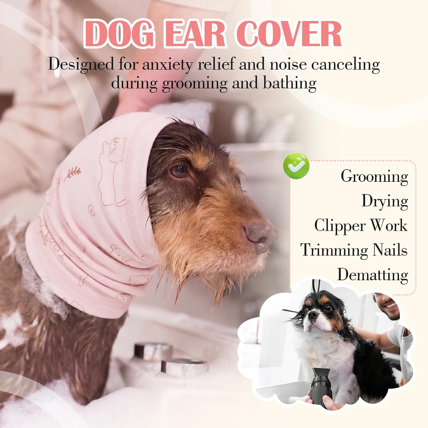 Nanaki Soft Quiet Ears for Dogs Hearing Protection Noise Cancelling-Dog Snood Ear Protector for Eating&Drinking,Dog Headband for Grooming,Ear Flap Wrap for Hematoma,Anxiety Relief, Separation,Pink,L