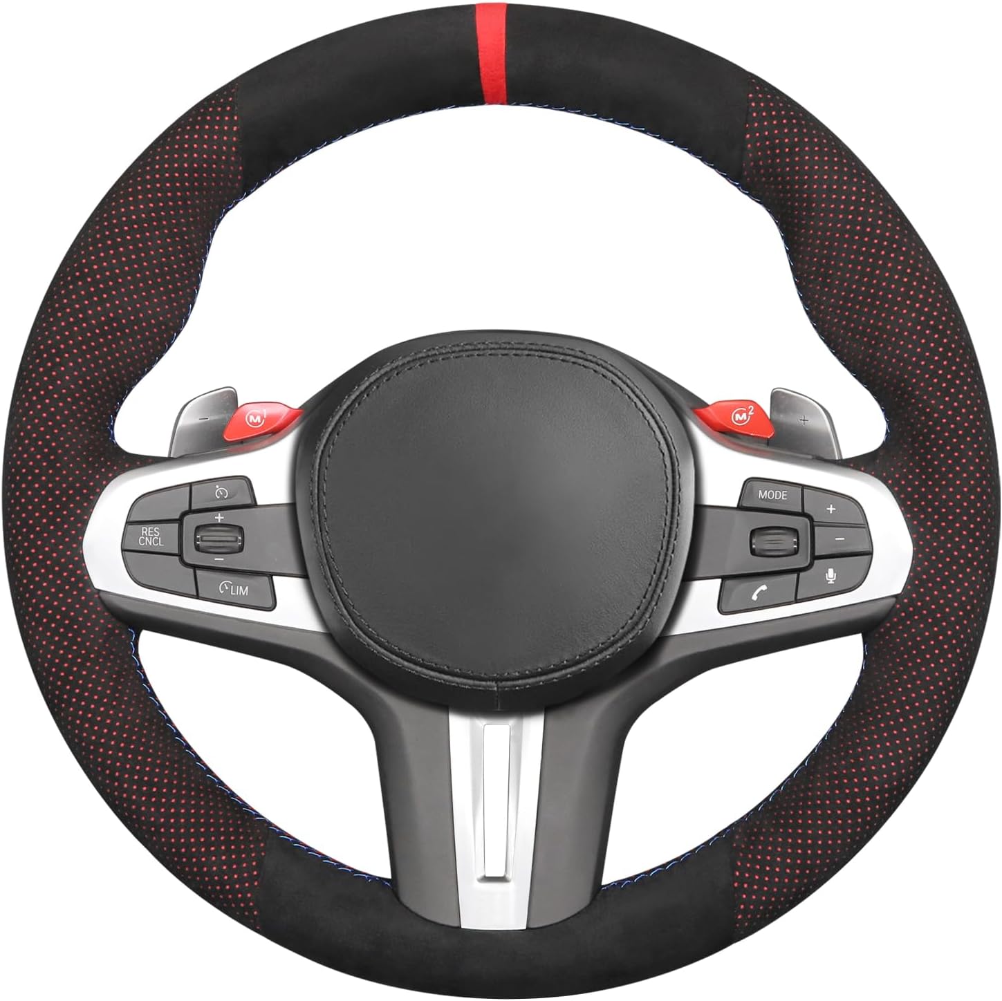 MEWANT Hand Stitch Steering Wheel Cover Wrap for BMW M5 F90 2018-2021/M8 F91 F92 F93 2020-2021/X3 M F97 2020-2021/X4 M F98 2020-2021/X5 M F95 2020-2021/X6 M F96 2020-2021