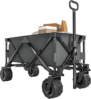Outsunny Carro Playa Ruedas Grandes con Freno, Carrito de Jardín Plegable con Altura del Manillar Ajustable, Ruedas Giratorias 360°, para Terraza, Patio, Campaña, Compra al Aire Libre, Gris Oscuro