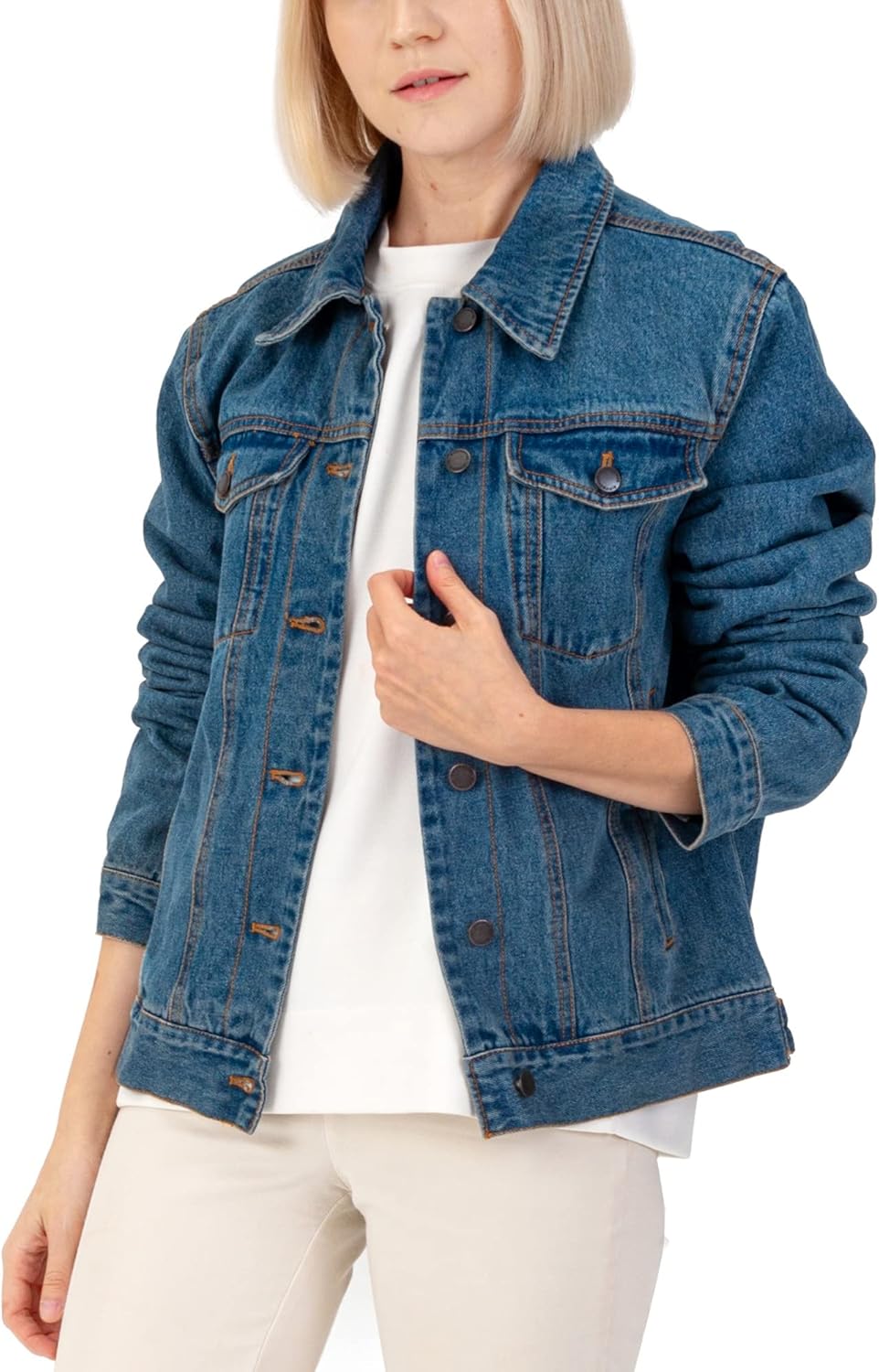 Alpine Swiss Womens Denim Jacket Classic Trucker Jean Jacket Button Up Coat