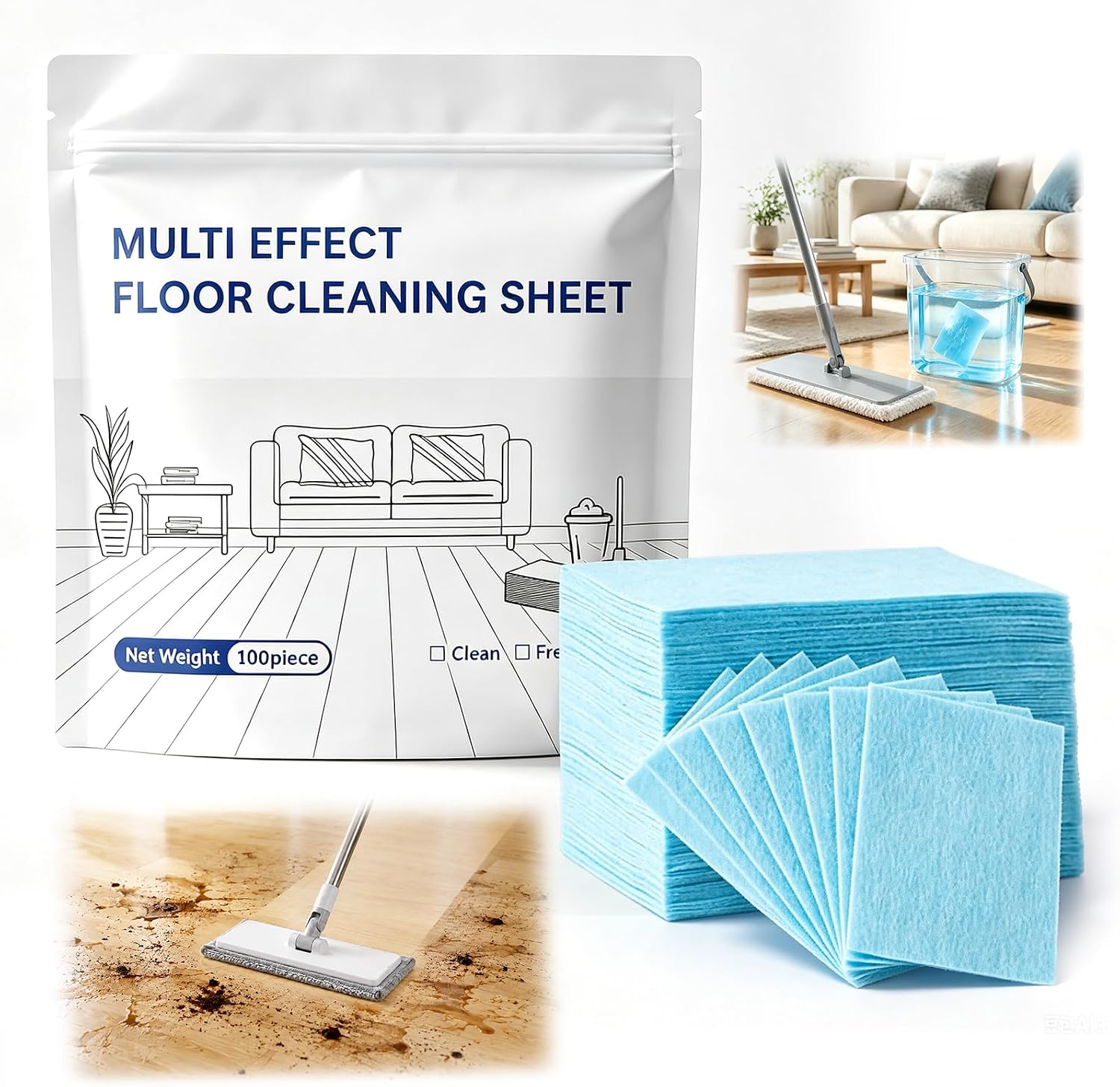 60 Pcs Multiple Effect Floor Cleaner, Floor Cleaning Sheets