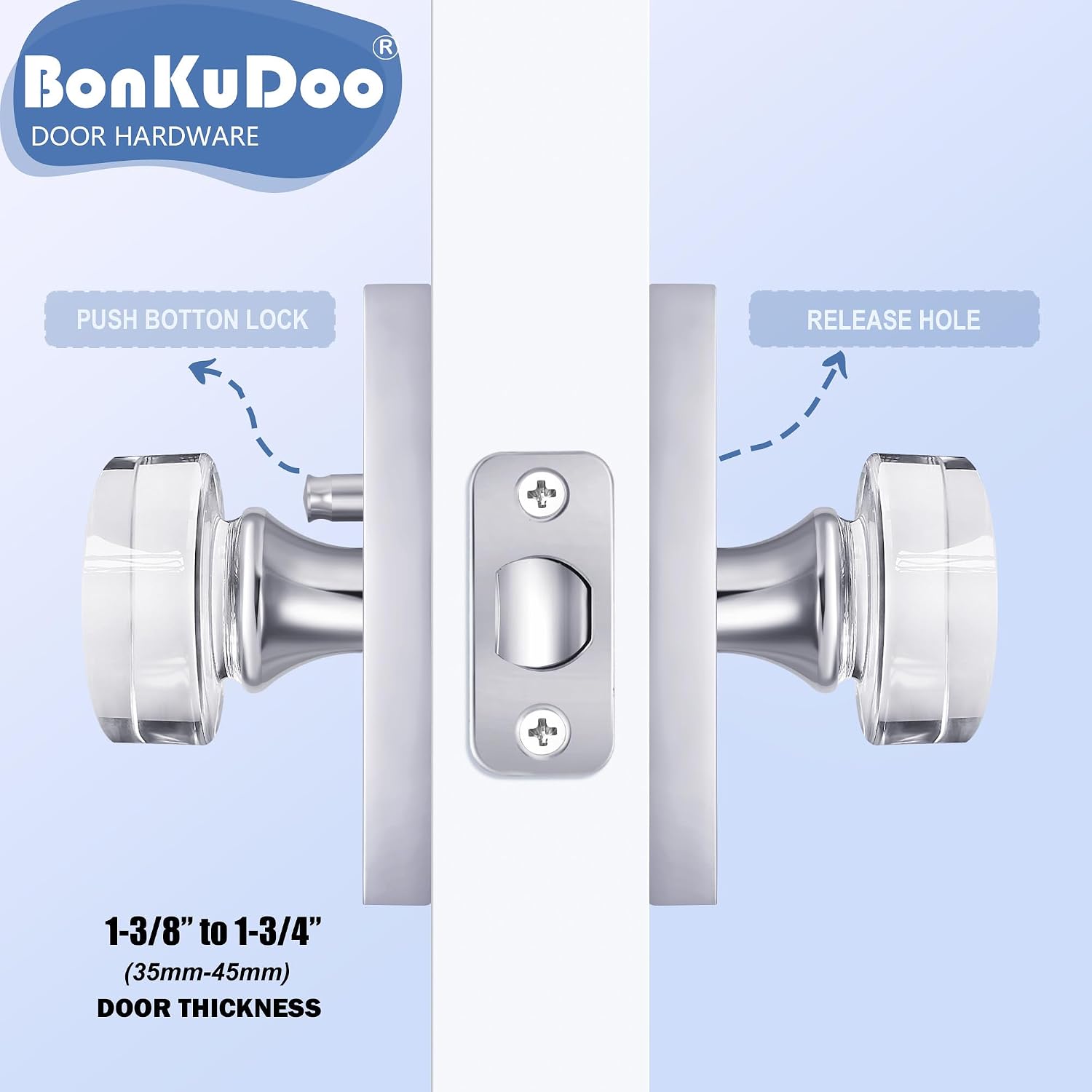 Glass Door Knobs Polished Chrome Privacy Crystal Door Knob with Lock for Bedroom Bathroom