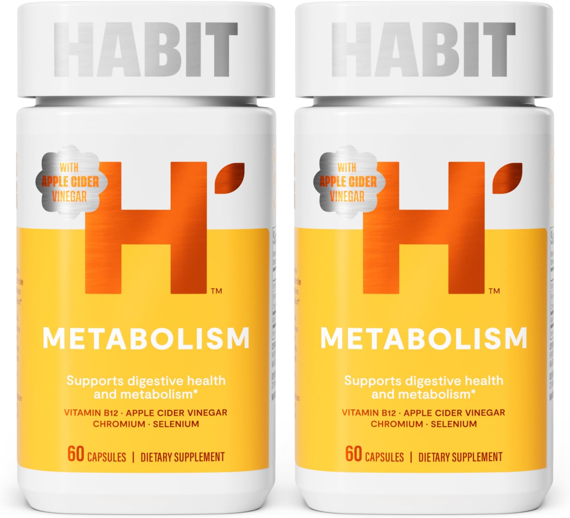 Habit Metabolism Supplement 2 Pack (120 Capsules) - Supports Digestive Health & Metabolism, Vitamin B12, Selenium, Chromium, Apple Cider Vinegar, Vegan, Non-GMO