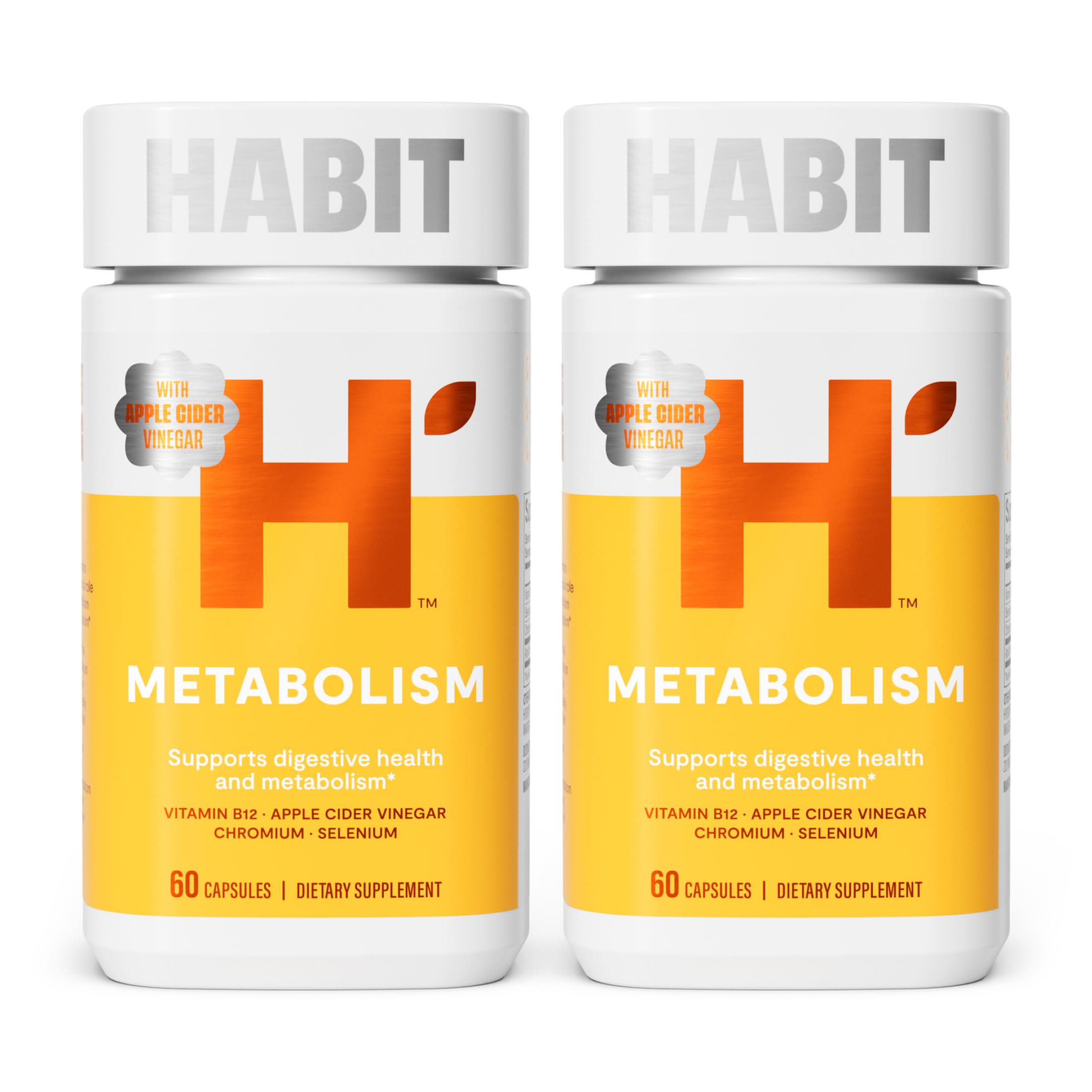 Habit Metabolism Supplement 2 Pack (120 Capsules) - Supports Digestive Health & Metabolism, Vitamin B12, Selenium, Chromium, Apple Cider Vinegar, Vegan, Non-GMO