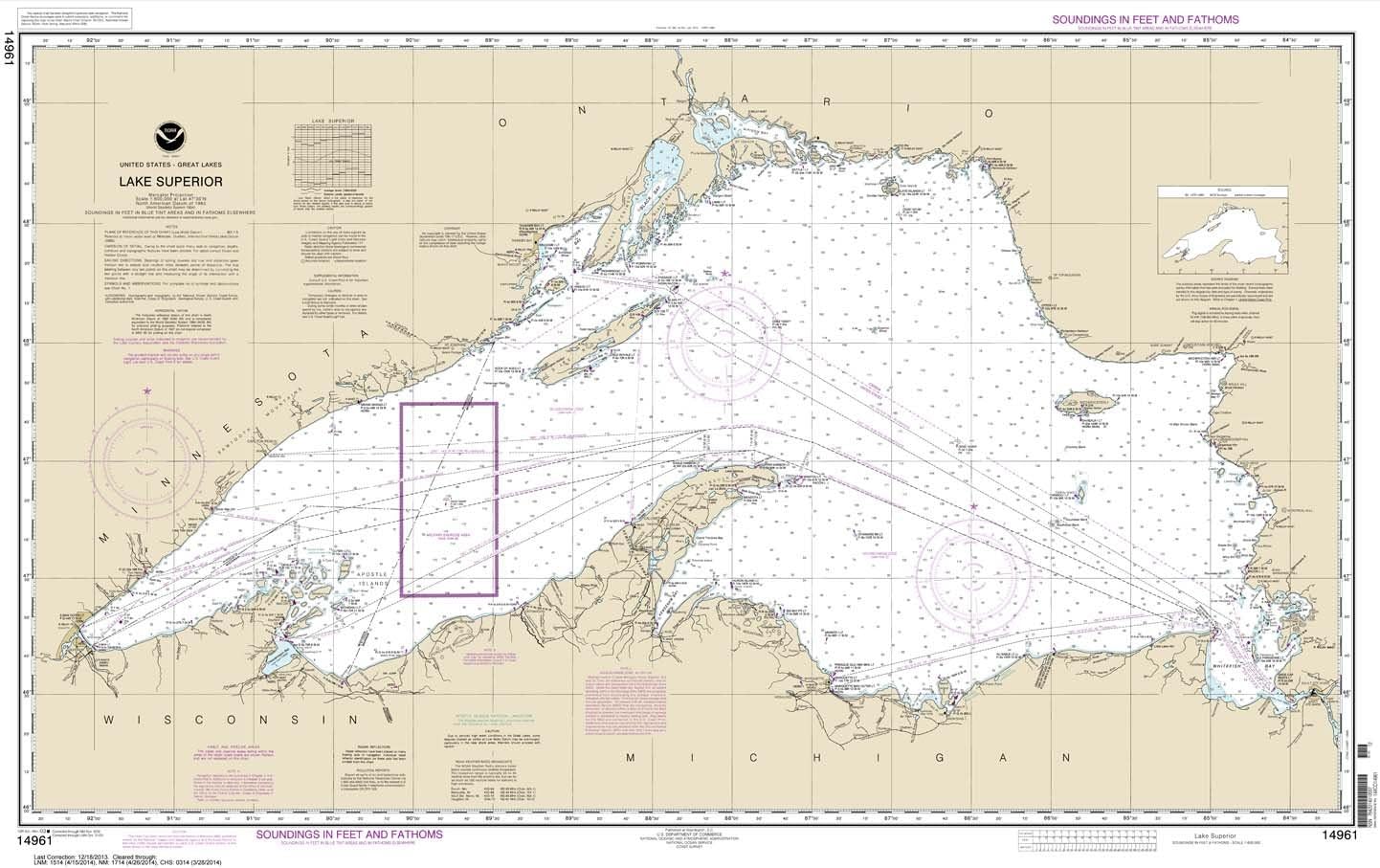 Paradise Cay Publications, Inc. NOAA Chart 14961: Lake Superior (Mercator Projection), 27.1 X 42.8, Traditional Paper