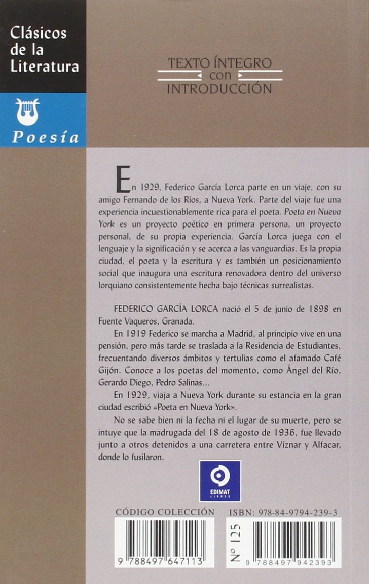 POETA EN NUEVA YORK (Clásicos de la literatura universal)