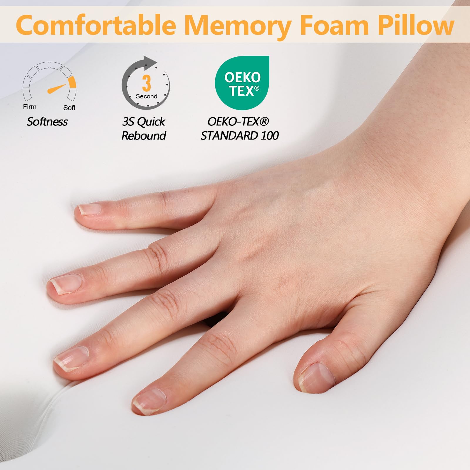 Euqvunn 【Diseño Mejorado de 3 Ranuras】 Almohada ergonómica de Espuma viscoelástica – Alivio para Cuello y Hombros, Funda refrescante de Seda fría, 3 Alturas, Ideal para Todas Las Posiciones al Dormir