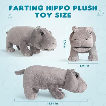 Hippo Plush Toy, Farting Plush Toy, Cute and Funny Animal Plush Toys, Lively Atmosphere Toys, Interesting Gifts for Kid and Colleagues on Birthdays, White Elephant Day, April Fools' Day, Thanksgiving