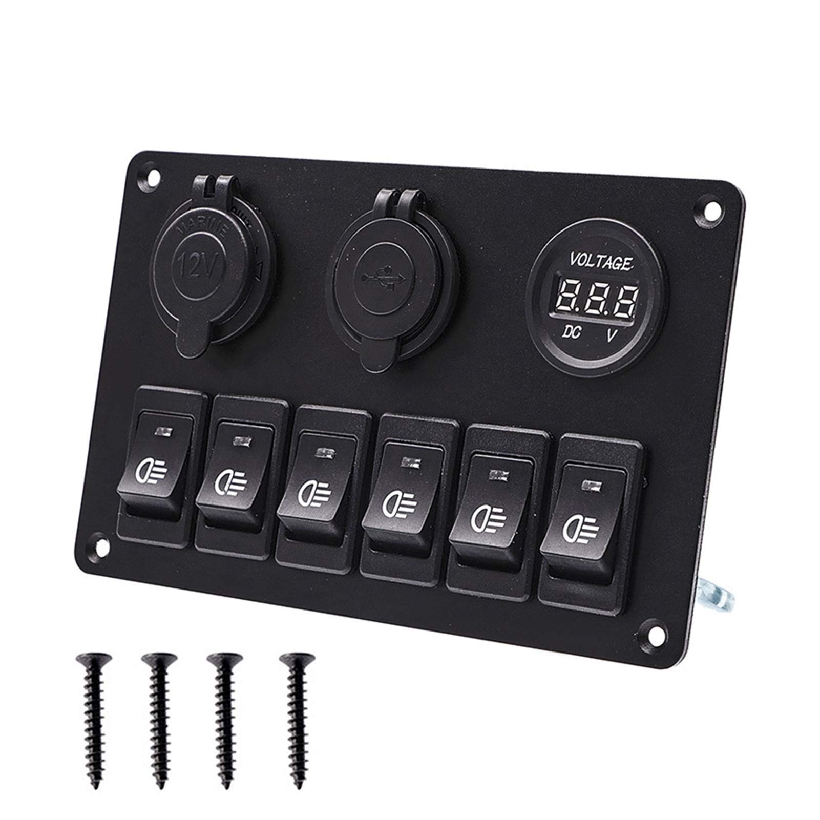 6-krotny panel przełączników, do gniazda zasilania 12 V, ładowarki USB, 3,1 A, cyfrowy woltomierz, przełącznik kołyskowy, sterowanie samochodem, łodzią, kamperem, kempingową