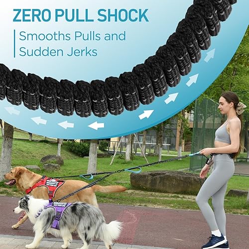 Miniatura 6 de Correa doble resistente para perros manos libres para razas grandes y medianas, correa elástica de nailon resistente reflectante de 6 a 8 pies con