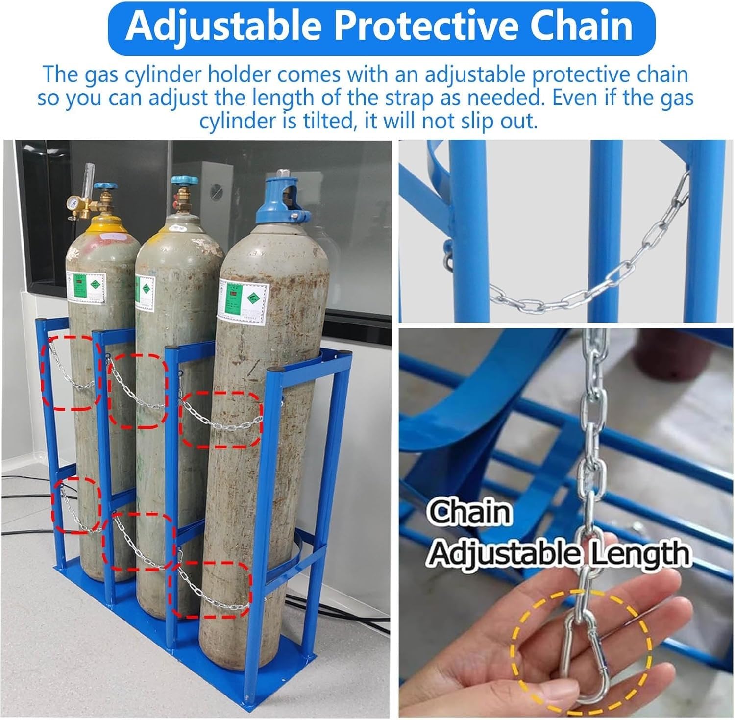 Genérico Soporte para bombonas de Gas de Alta Resistencia con Cadena de Seguridad, Estante de Acero Reforzado para Almacenamiento de bombonas de Gas propano y CO2 (Ø18 cm/45 x 20 x 60 cm)
