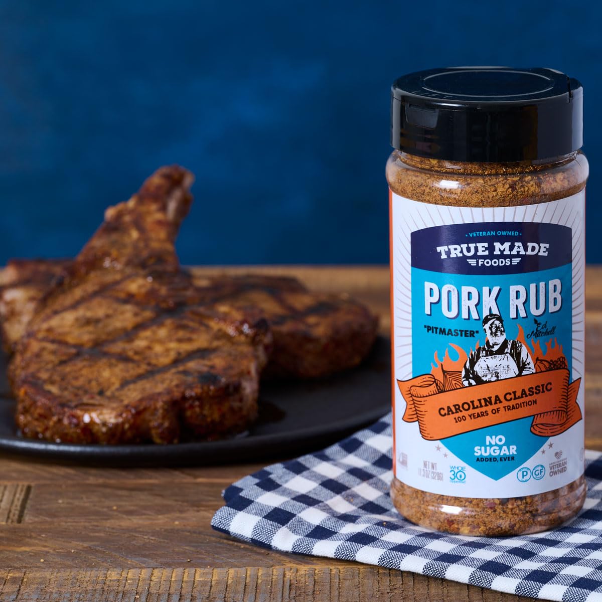 Hall of Fame Pitmaster Ed Mitchell's Award Winning Pitmaster BBQ Pork Rub by True Made Foods - Carolina Classic, BBQ Grill Pork Rub, 11.3 Ounce, 1 Pack - Earthy & Flavorful BBQ Rubs and Spices for Smoking, Ribs, Shoulders, Whole Hog, and any cut of meat
