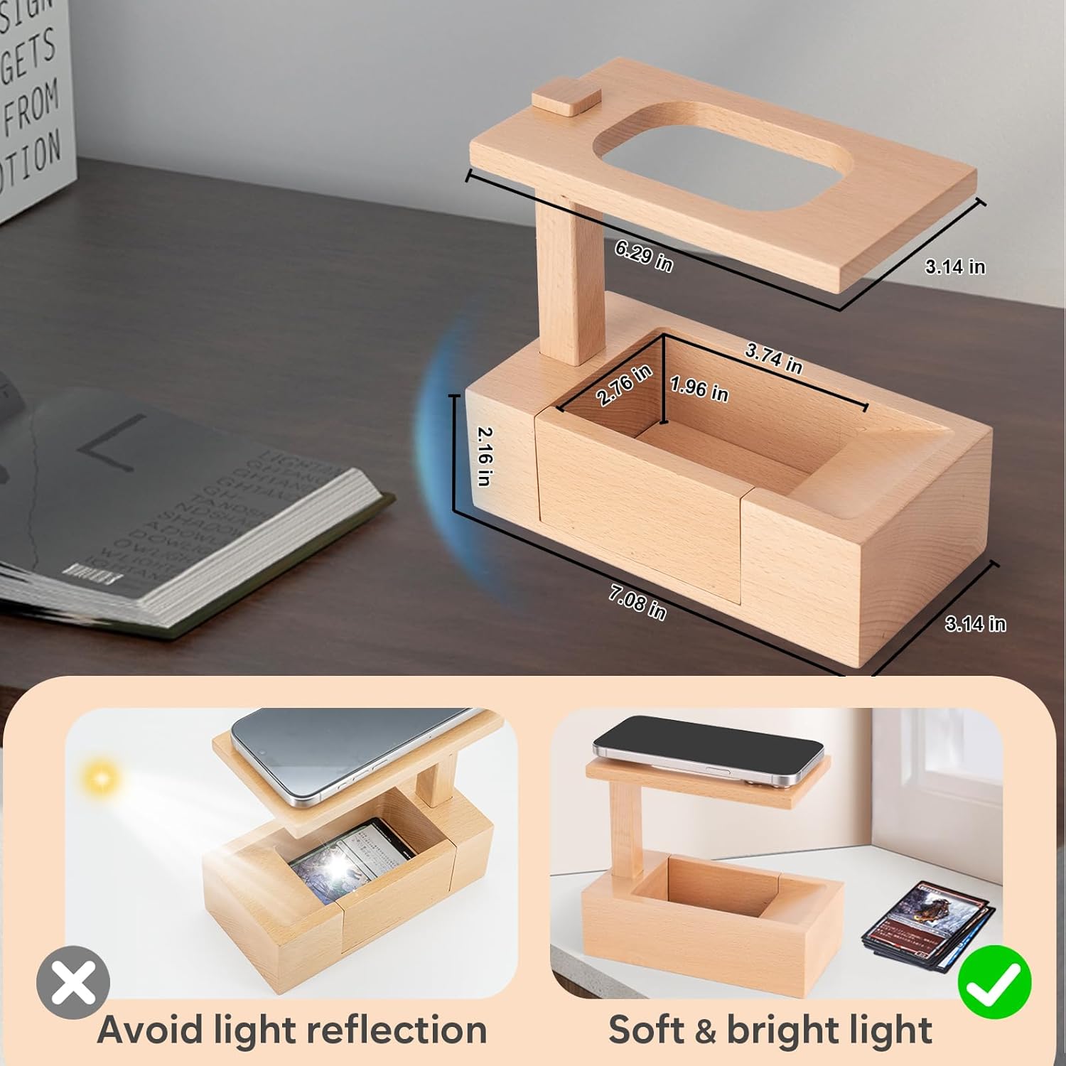 TCG/MTG Card Scanner Stand – Wooden Trading Card Scanstand Compatible with ManaBox App, Tool-Free Beech Assembly Phone Holder for Sleeved and Unsleeved Cards (Natural Beech)