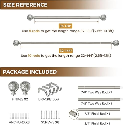 Miniatura 8 de KAMANINA - Cortineros para ventanas de 72 a 144 pulgadas (6-12 pies) de largo, cortinero resistente decorativo, ajustable, de 78 de pulgada con