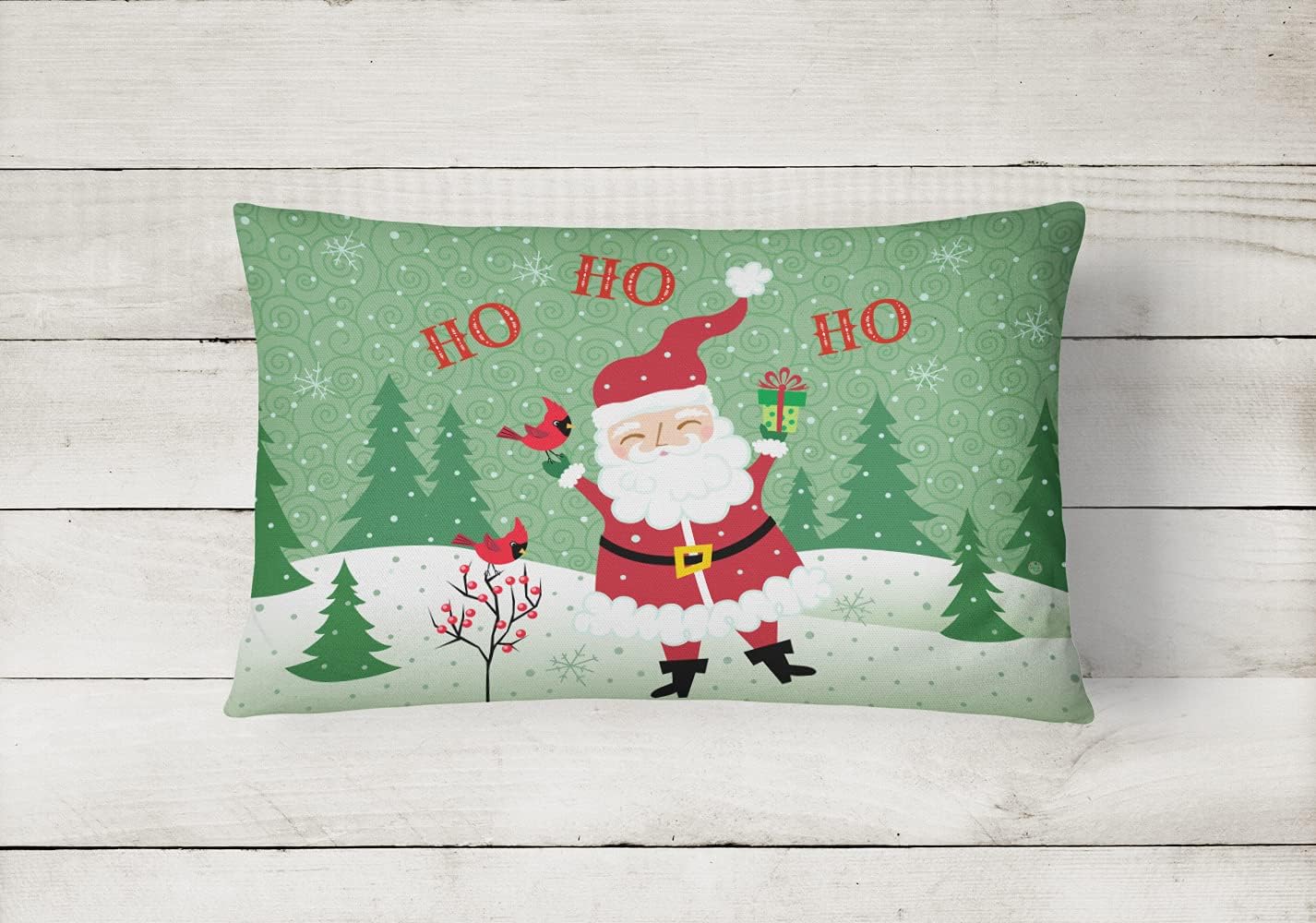 Caroline's Treasures VHA3016PW1216 Merry Christmas Santa Claus Ho Ho Ho Canvas Fabric Decorative Pillow Machine Washable, Indoor Outdoor Decorative Pillow for Couch, Bed or Patio, 12HX16W
