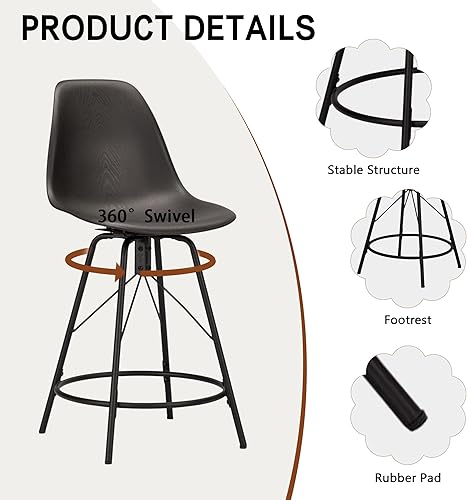 Miniatura 6 de Alunaune Juego de 4 taburetes de bar giratorios de 30 pulgadas con respaldo sillas laterales modernas de mediados de siglo sin brazos altura de