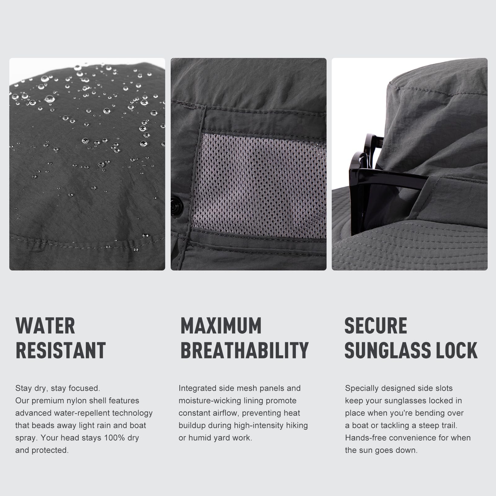 TOP-EX L/XL/XXL UV50+ - Sombrero de sol impermeable de ala ancha para pesca de verano, senderismo, con correa desmontable y malla ventilada