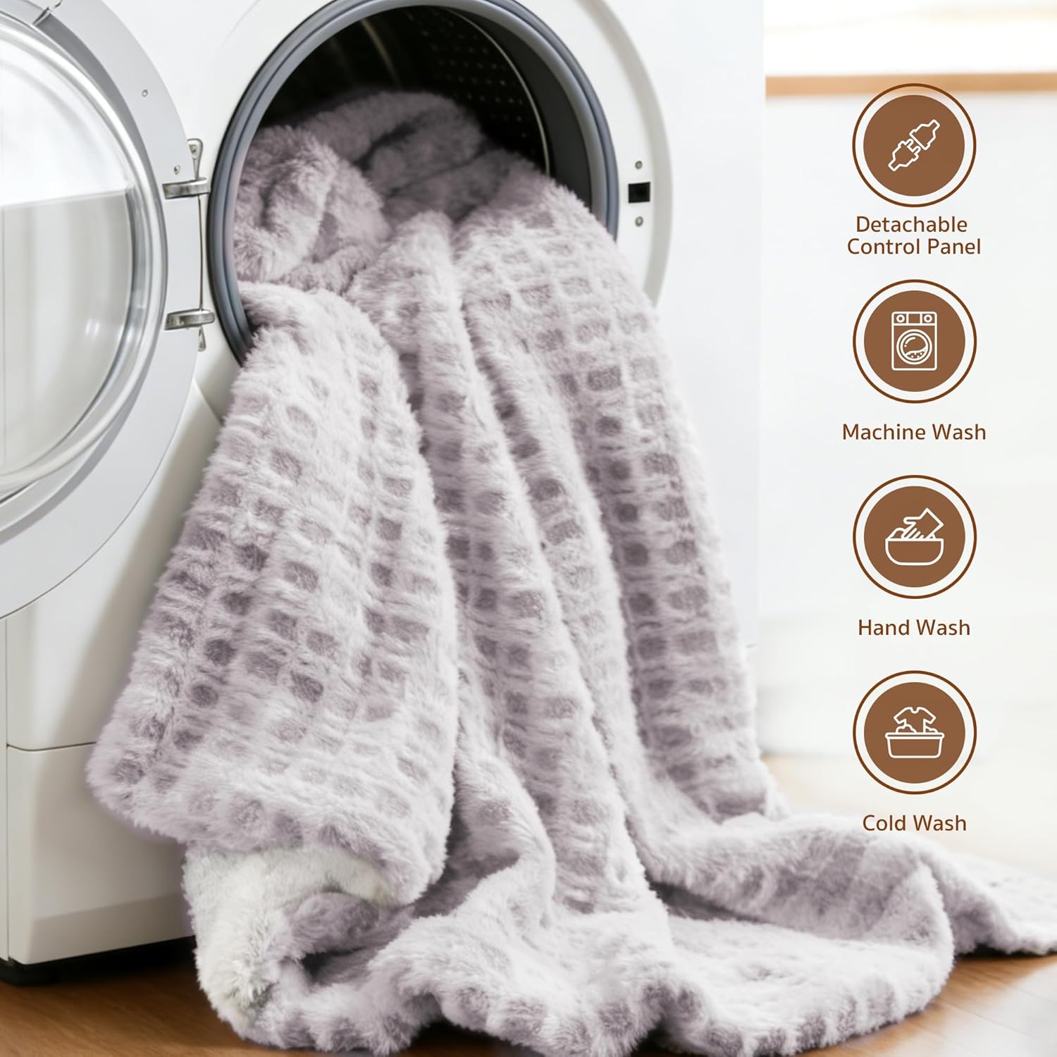 Waffle Electric Heated Throw Blanket 50"x60"– 6 Heat Levels & 4 Timer Settings, Ultra-Soft Faux Fur & Sherpa, ETL Certified, Overheat Protection, Machine Washable, Ideal Gift, Grey