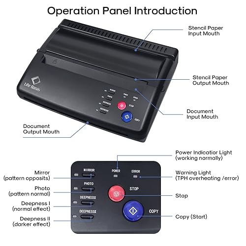 Miniatura 7 de Life Basis - Máquina de transferencia de plantillas de tatuaje kit de copiadora impresora térmica para hombres y mujeres con 10 piezas de papel de