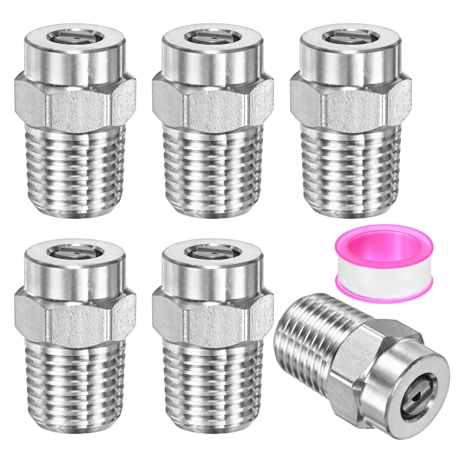TIXIPEM 1/4IN Male NPT 25 Degree Surface Cleaner Tips [6PCS] - Pressure Washer Nozzles Cleaner Nozzle Replacement Use for Water Gun & Water Broom - [Stainless Steel-1.449MM Orifice]