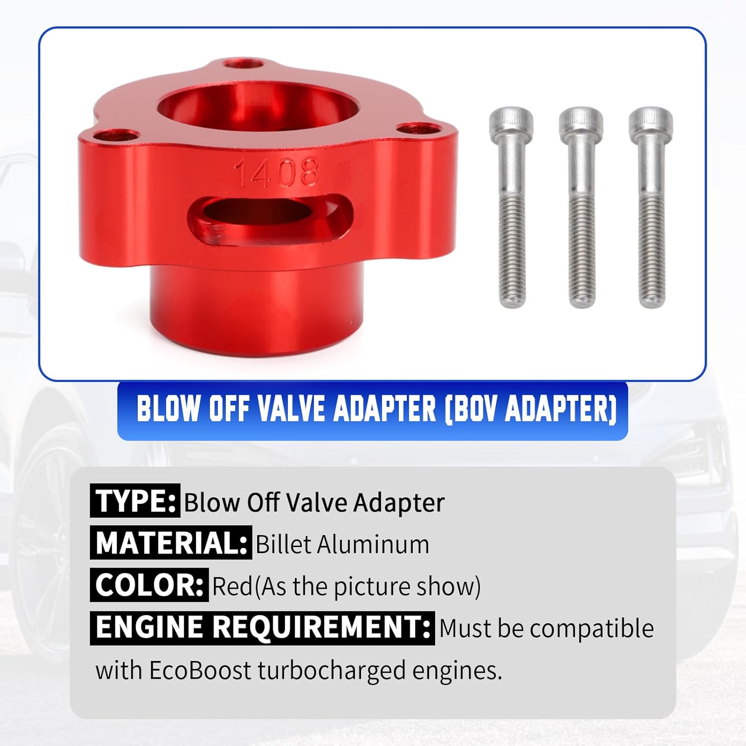 Blow Off Valve Adapter BOV Adapter Compatible with Ford Fiesta/Mustang/Fusion/Edge/Escape/Transit/Bronco 1.5 1.6 2.0 2.3 2.7L More Models, Fit for EcoBoost Turbo - CNC Billet Aluminum Red