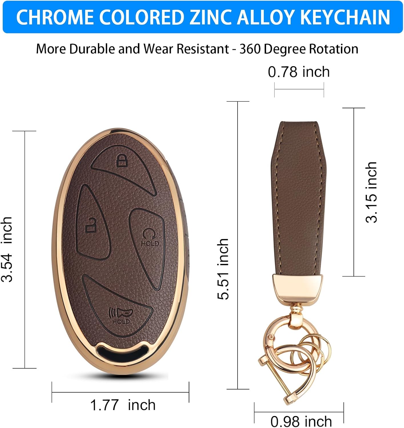 QBUC for Hyundai Key Fob Cover with Key Chain, Upper Leather + Soft TPU Car Key Case for Hyundai Ioniq 6 Grandeur GN7 KONA Elanrtra Santa Fe Tucson (2023-2025) Sonata (Brown, 7 Buttons) - Image 3