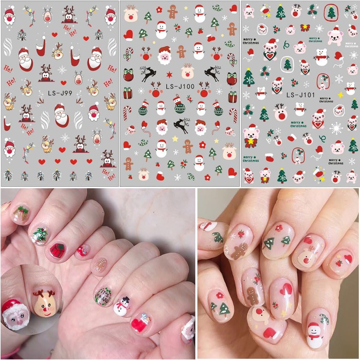 9Sheets Christmas Nail Stickers 3D Self-Adhesive Nail Decals Kawaii Santa Claus Tree Elk Snowman Snow Cartoon Cute Nail Design Xmas Winter Nail Art Sticker for Women DIY New Year Nail Art Decorations image 4