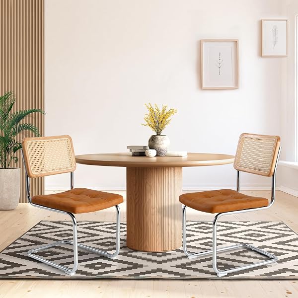 Oikiture Set of 2 Dining Chairs with Rattan Back