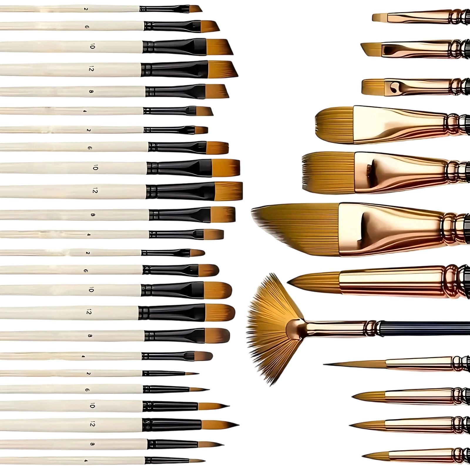 36Pcs Multipurpose Wooden Art Brush Set Multi Sized Nylon Bristles Painting Brush for Artists Beginners Travel Painting Complete Drawing Set