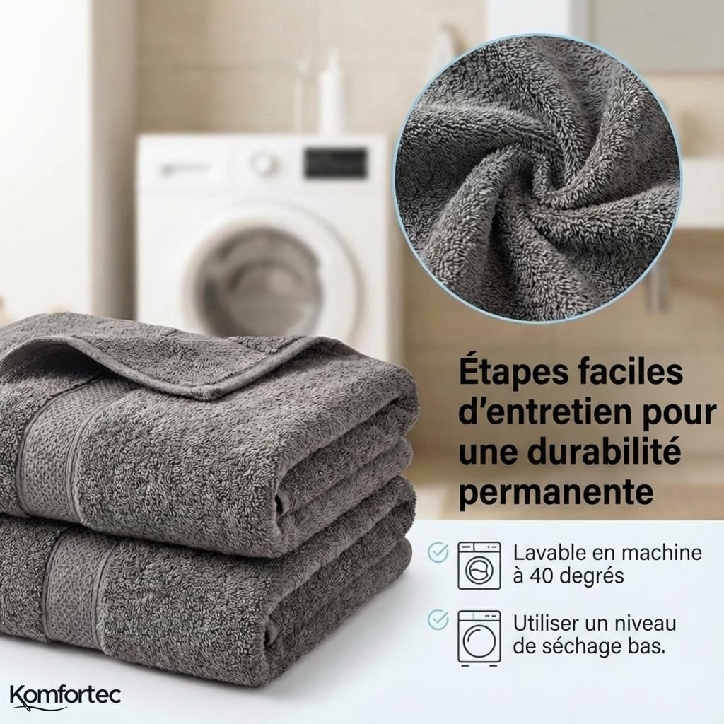 Ensemble de Serviettes 8 Pièces 100% Coton 70x140 cm 50x100 cm Gris Anthracite Rose