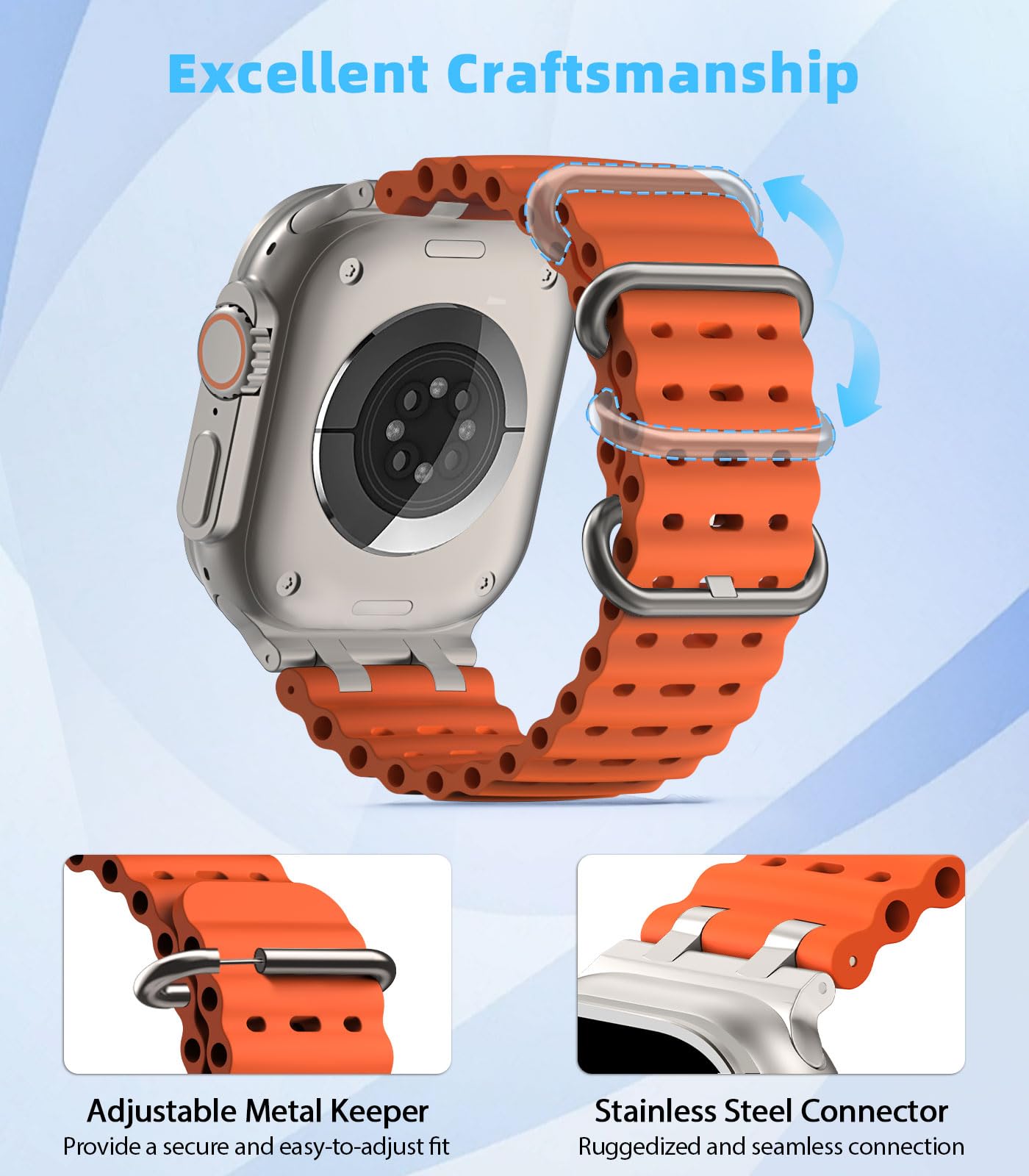 MoKo Cinturino Ocean Compatibile con Apple Watch Ultra 3/2/1 49 mm, S11/S10 46 mm, 9/8/7 45 mm, SE3/SE2/SE/6/5/4 44 mm, 3/2/1 42 mm, Cinturino Sportivo in Silicone Traspirante