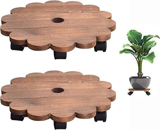 Amazon Tuokus 植木鉢台 鉢置台 植木鉢受け皿 ２個セット 花台 木製 360 可動式 移動便利 床保護 丸い木 直径30cm フラワースタンド 園芸ラック